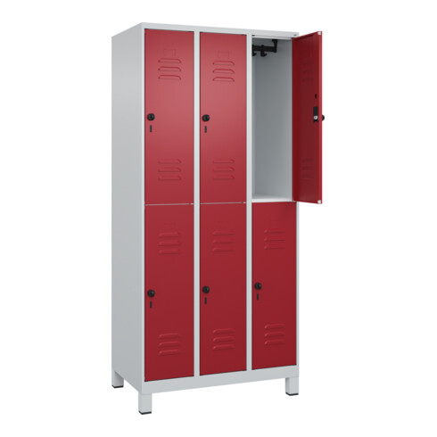 C+P Doppelstock-Spind Classic PLUS, Füße, 3 Abteile, 1950x900x500mm, 7035/3003