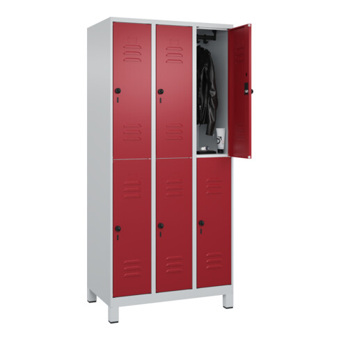 C+P Doppelstock-Spind Classic PLUS, Füße, 3 Abteile, 1950x900x500mm, 7035/3003