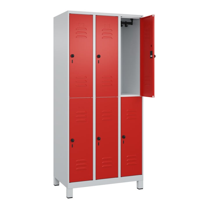 C+P Doppelstock-Spind Classic PLUS, Füße, 3 Abteile, 1950x900x500mm, 7035/3020