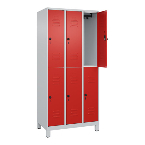 C+P Doppelstock-Spind Classic PLUS, Füße, 3 Abteile, 1950x900x500mm, 7035/3020