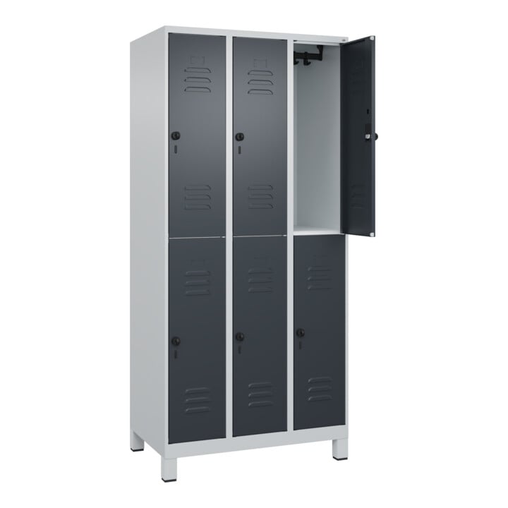C+P Doppelstock-Spind Classic PLUS, Füße, 3 Abteile, 1950x900x500mm, 7035/7016