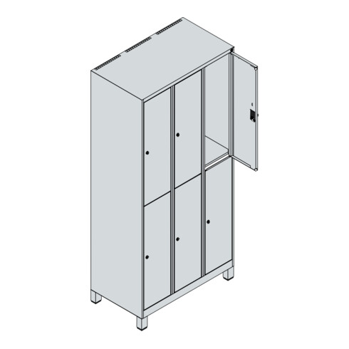C+P Doppelstock-Spind Classic PLUS, Füße, 3 Abteile, 1950x900x500mm, 7035/7016