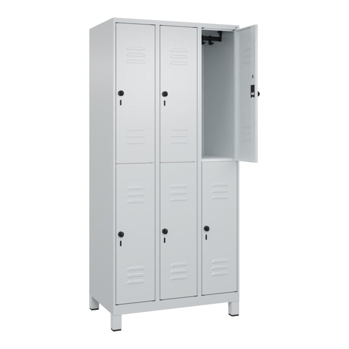 C+P Doppelstock-Spind Classic PLUS, Füße, 3 Abteile, 1950x900x500mm, 7035/7035