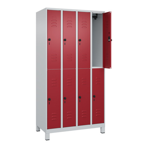 C+P Doppelstock-Spind Classic PLUS, Füße, 4 Abteile, 1950x1000x500mm, 7035/3003