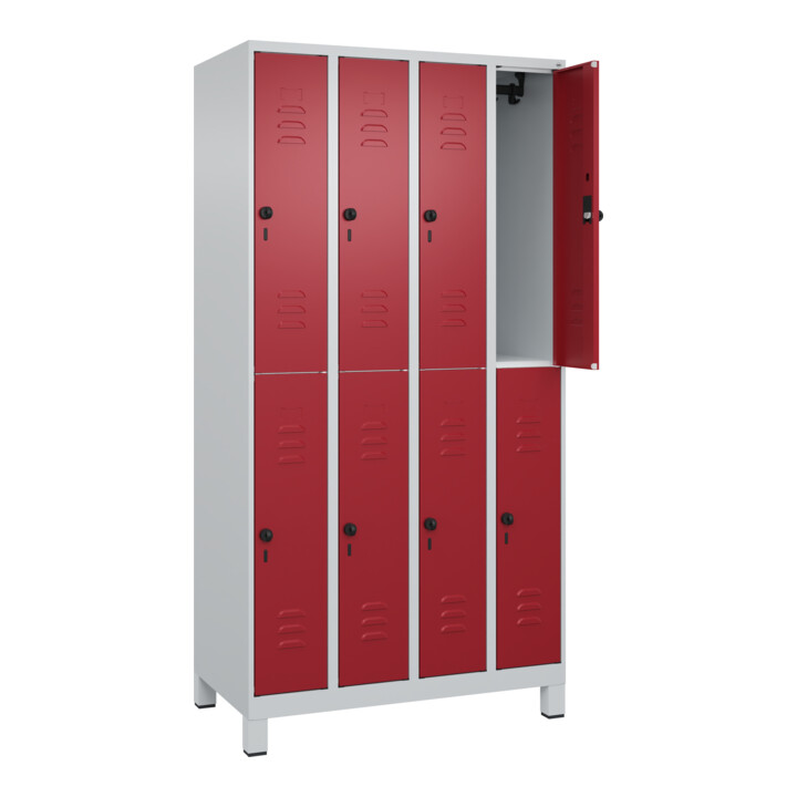 C+P Doppelstock-Spind Classic PLUS, Füße, 4 Abteile, 1950x1000x500mm, 7035/3003