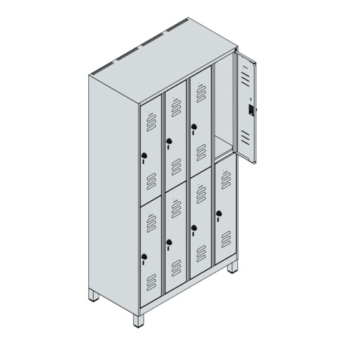 C+P Doppelstock-Spind Classic PLUS, Füße, 4 Abteile, 1950x1000x500mm, 7035/3020