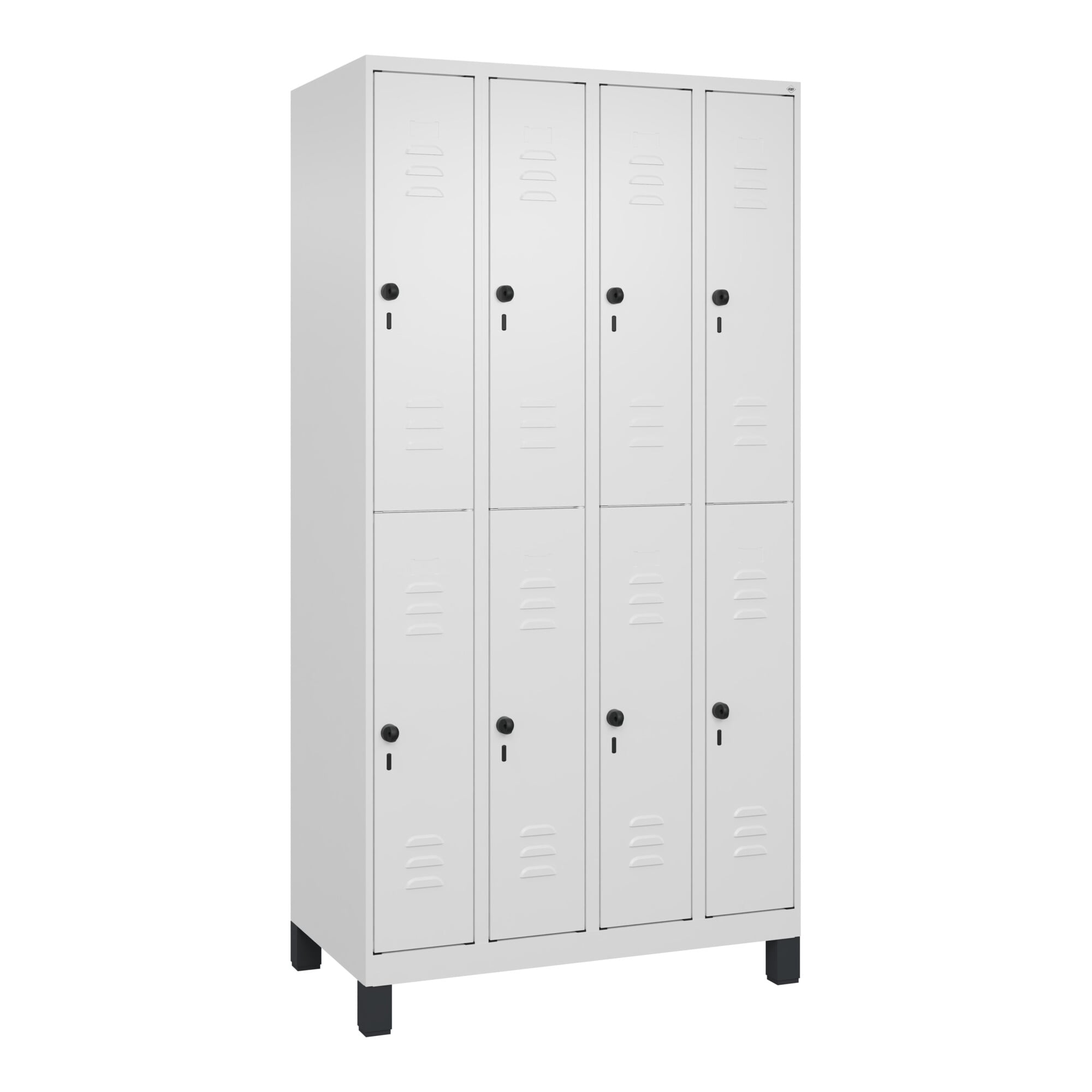 C+P Doppelstock-Spind Classic PLUS, Füße, 4 Abteile, 1950x1000x500mm, 9016/9016 ; C + P Möbelsysteme