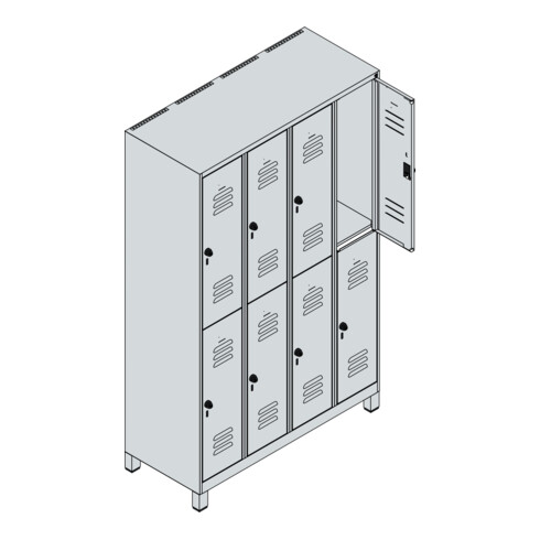 C+P Doppelstock-Spind Classic PLUS, Füße, 4 Abteile, 1950x1200x500mm, 7016/7016