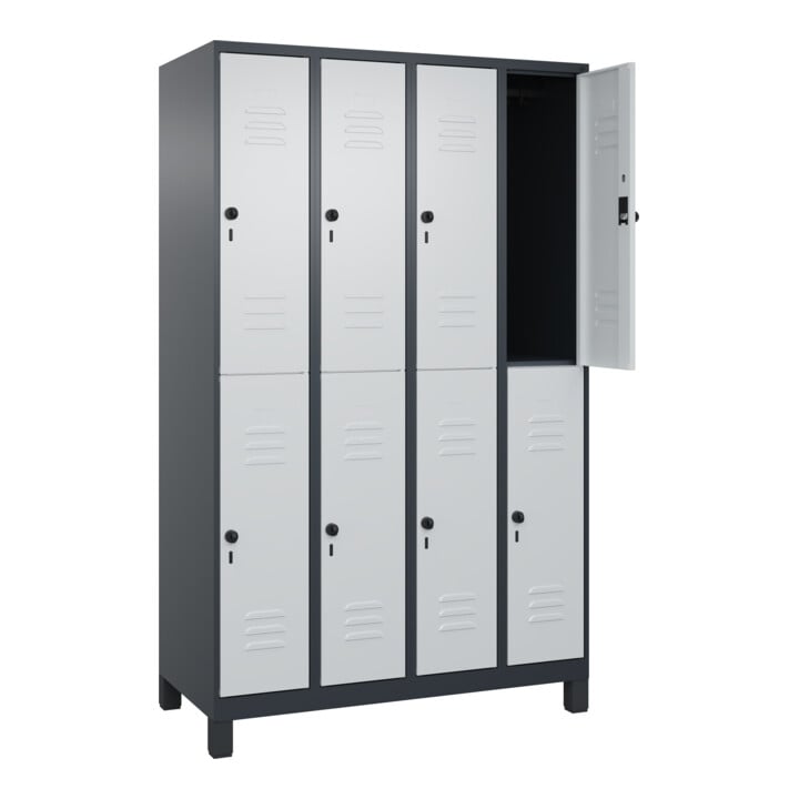 C+P Doppelstock-Spind Classic PLUS, Füße, 4 Abteile, 1950x1200x500mm, 7016/7035