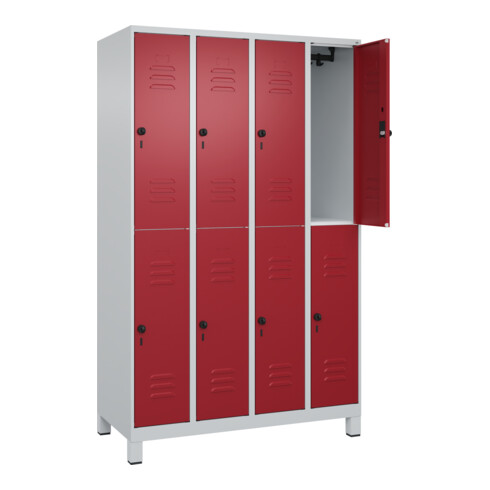 C+P Doppelstock-Spind Classic PLUS, Füße, 4 Abteile, 1950x1200x500mm, 7035/3003
