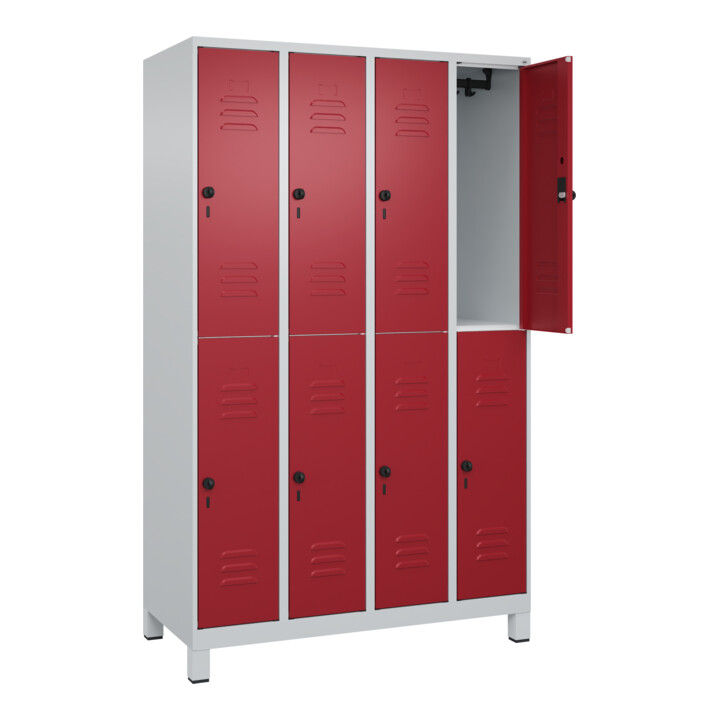 C+P Doppelstock-Spind Classic PLUS, Füße, 4 Abteile, 1950x1200x500mm, 7035/3003