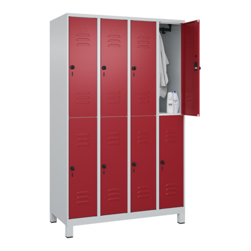 C+P Doppelstock-Spind Classic PLUS, Füße, 4 Abteile, 1950x1200x500mm, 7035/3003