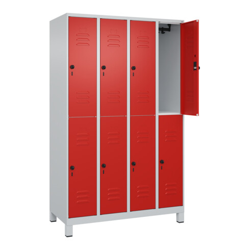 C+P Doppelstock-Spind Classic PLUS, Füße, 4 Abteile, 1950x1200x500mm, 7035/3020