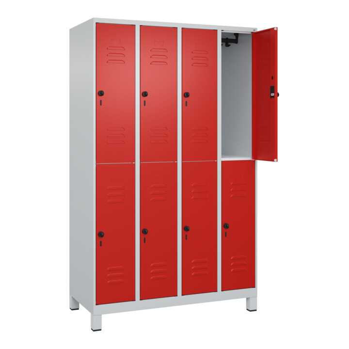 C+P Doppelstock-Spind Classic PLUS, Füße, 4 Abteile, 1950x1200x500mm, 7035/3020