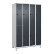 C+P Doppelstock-Spind Classic PLUS, Füße, 4 Abteile, 1950x1200x500mm, 7035/7016