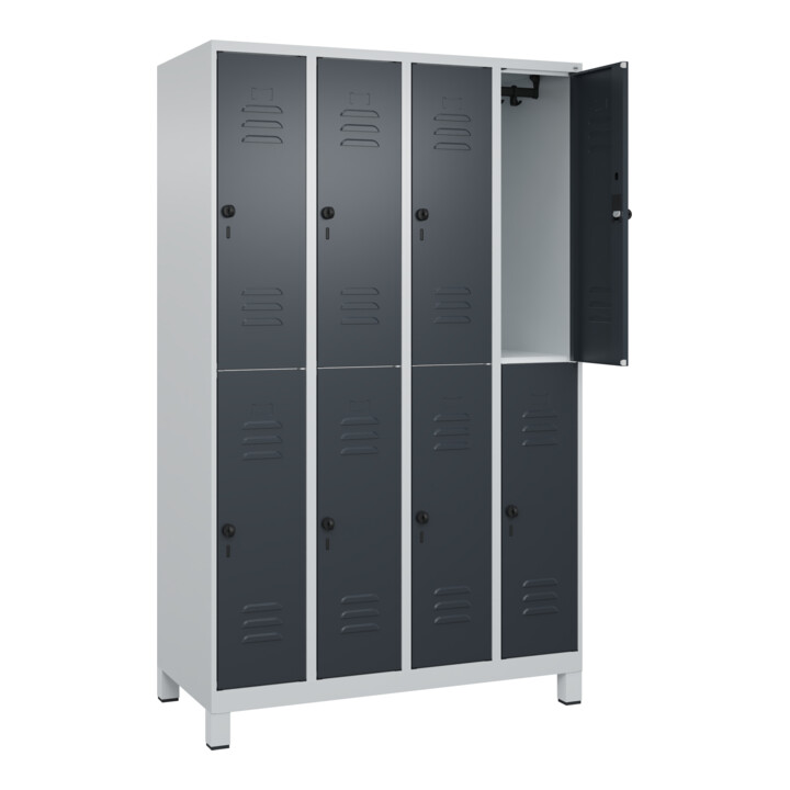 C+P Doppelstock-Spind Classic PLUS, Füße, 4 Abteile, 1950x1200x500mm, 7035/7016