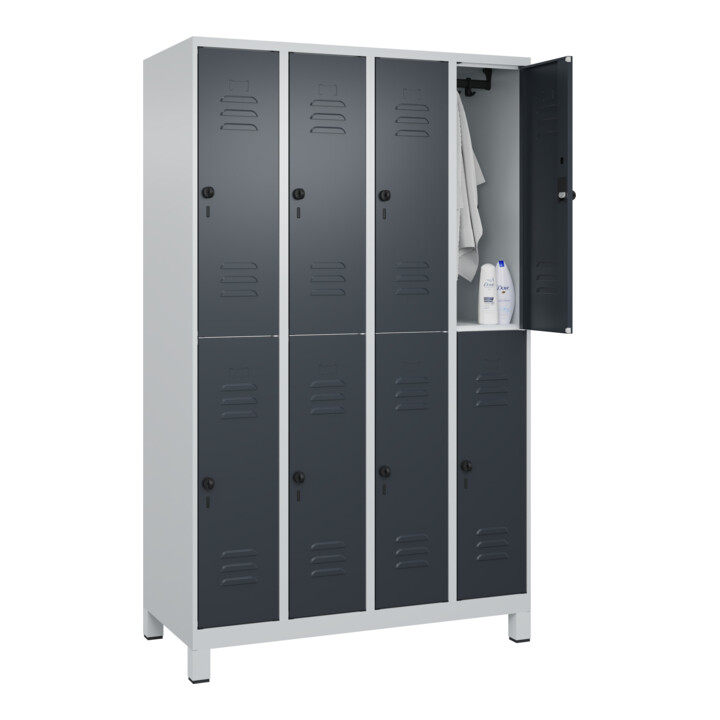 C+P Doppelstock-Spind Classic PLUS, Füße, 4 Abteile, 1950x1200x500mm, 7035/7016