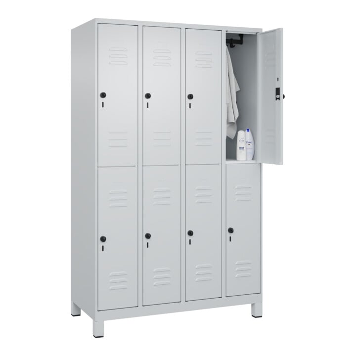 C+P Doppelstock-Spind Classic PLUS, Füße, 4 Abteile, 1950x1200x500mm, 7035/7035