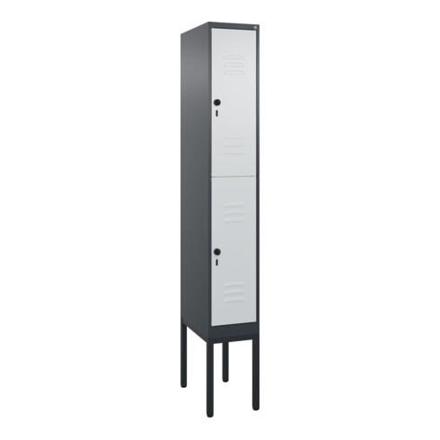 C+P Doppelstock-Spind Classic PLUS, Gestell, 1 Abteil, 2120x300x500mm, 7016/7035 Verschluss Sicherheits-Drehriegel Front RAL 7035 Lichtgrau