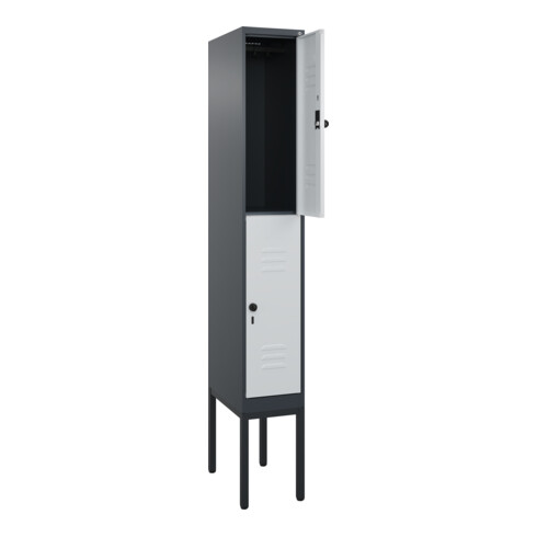 C+P Doppelstock-Spind Classic PLUS, Gestell, 1 Abteil, 2120x300x500mm, 7016/7035 Verschluss Sicherheits-Drehriegel Front RAL 7035 Lichtgrau