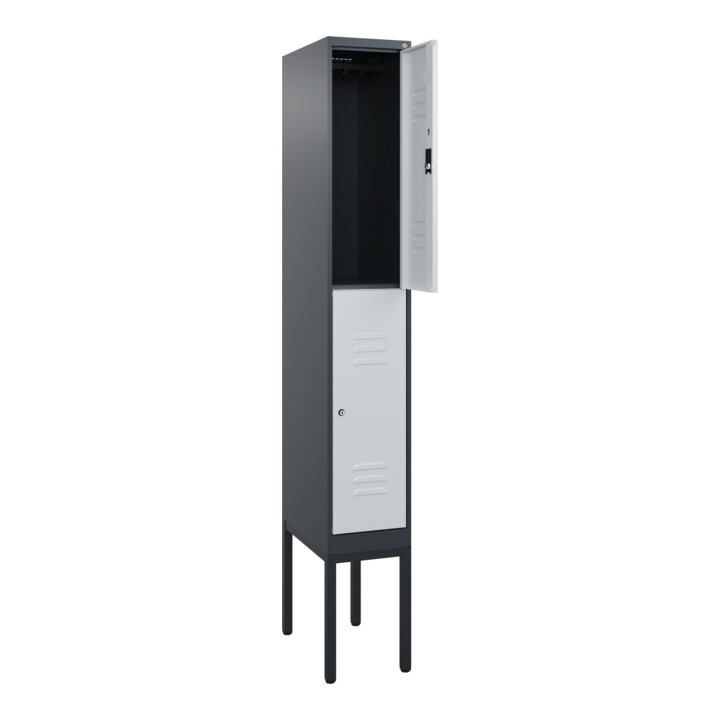 C+P Doppelstock-Spind Classic PLUS, Gestell, 1 Abteil, 2120x300x500mm, 7016/7035 Verschluss Zylinderschloss Front RAL 7035 Lichtgrau