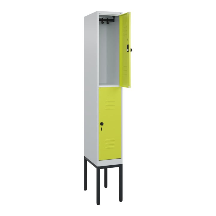 C+P Doppelstock-Spind Classic PLUS, Gestell, 1 Abteil, 2120x300x500mm, 7035/0024 Verschluss Sicherheits-Drehriegel Front 1108060 RDS Viridingrün
