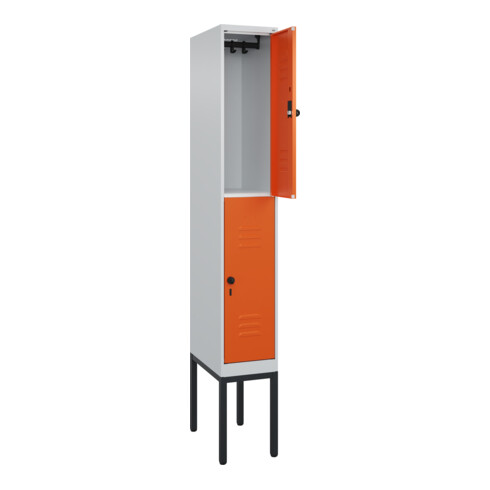 C+P Doppelstock-Spind Classic PLUS, Gestell, 1 Abteil, 2120x300x500mm, 7035/2004 Verschluss Sicherheits-Drehriegel Front RAL 2004 Reinorange