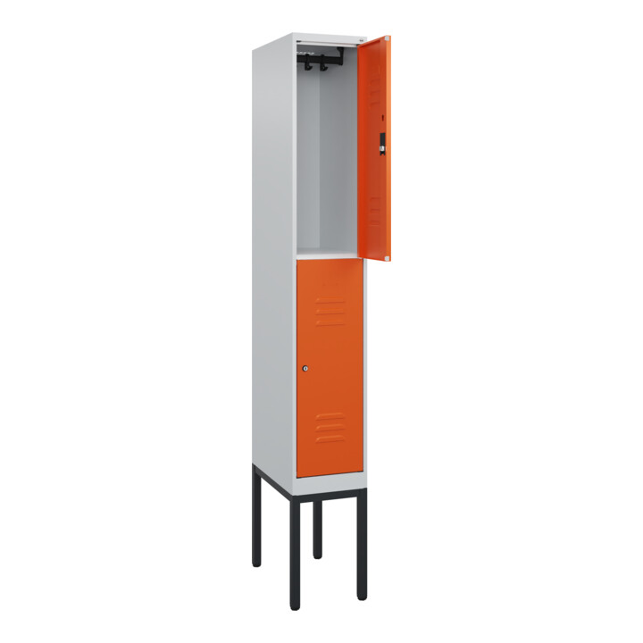 C+P Doppelstock-Spind Classic PLUS, Gestell, 1 Abteil, 2120x300x500mm, 7035/2004 Verschluss Zylinderschloss Front RAL 2004 Reinorange