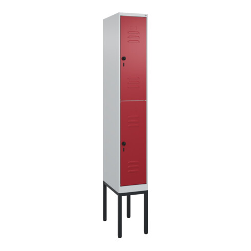 C+P Doppelstock-Spind Classic PLUS, Gestell, 1 Abteil, 2120x300x500mm, 7035/3003 Verschluss Sicherheits-Drehriegel Front RAL 3003 Rubinrot