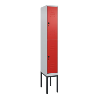 C+P Doppelstock-Spind Classic PLUS, Gestell, 1 Abteil, 2120x300x500mm, 7035/3020 Verschluss Sicherheits-Drehriegel Front RAL 3020 Verkehrsrot