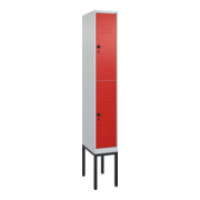 C+P Doppelstock-Spind Classic PLUS, Gestell, 1 Abteil, 2120x300x500mm, 7035/3020 Verschluss Sicherheits-Drehriegel Front RAL 3020 Verkehrsrot