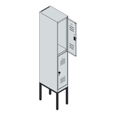 C+P Doppelstock-Spind Classic PLUS, Gestell, 1 Abteil, 2120x300x500mm, 7035/3020 Verschluss Sicherheits-Drehriegel Front RAL 3020 Verkehrsrot