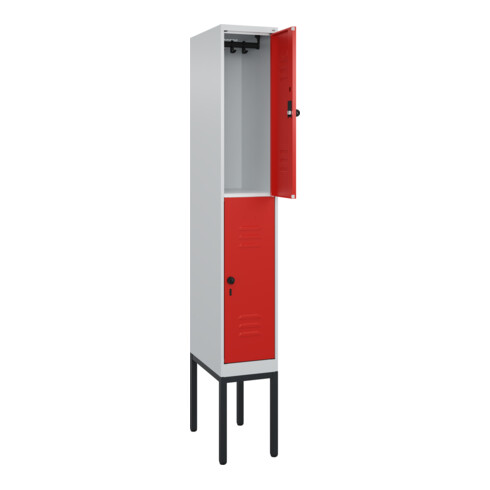 C+P Doppelstock-Spind Classic PLUS, Gestell, 1 Abteil, 2120x300x500mm, 7035/3020 Verschluss Sicherheits-Drehriegel Front RAL 3020 Verkehrsrot