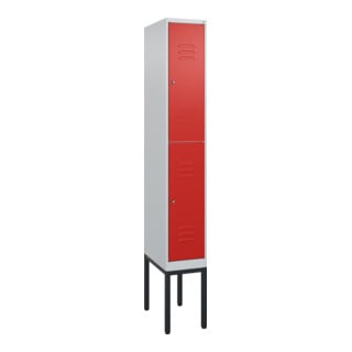C+P Doppelstock-Spind Classic PLUS, Gestell, 1 Abteil, 2120x300x500mm, 7035/3020 Verschluss Zylinderschloss Front RAL 3020 Verkehrsrot