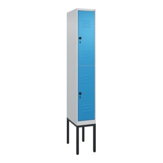 C+P Doppelstock-Spind Classic PLUS, Gestell, 1 Abteil, 2120x300x500mm, 7035/5012 Verschluss Sicherheits-Drehriegel Front RAL 5012 Lichtblau
