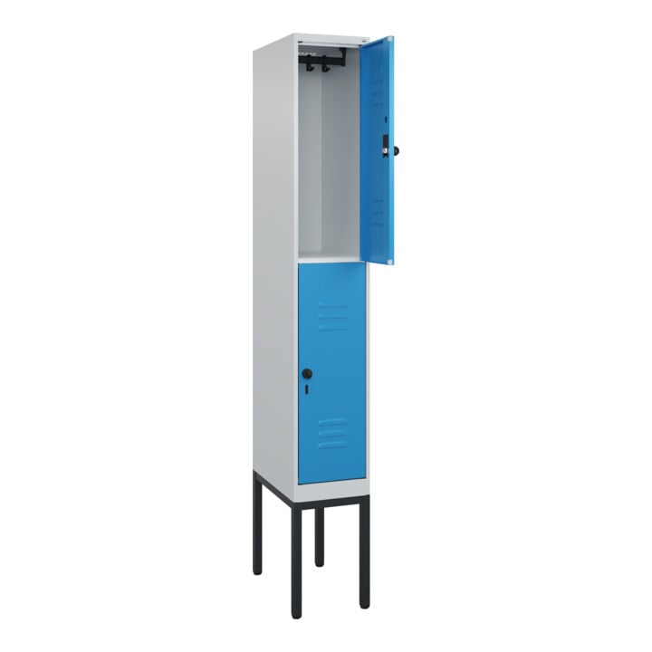 C+P Doppelstock-Spind Classic PLUS, Gestell, 1 Abteil, 2120x300x500mm, 7035/5012 Verschluss Sicherheits-Drehriegel Front RAL 5012 Lichtblau