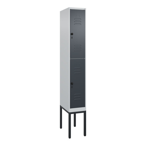 C+P Doppelstock-Spind Classic PLUS, Gestell, 1 Abteil, 2120x300x500mm, 7035/7016 Verschluss Sicherheits-Drehriegel Front RAL 7016 Anthrazitgrau
