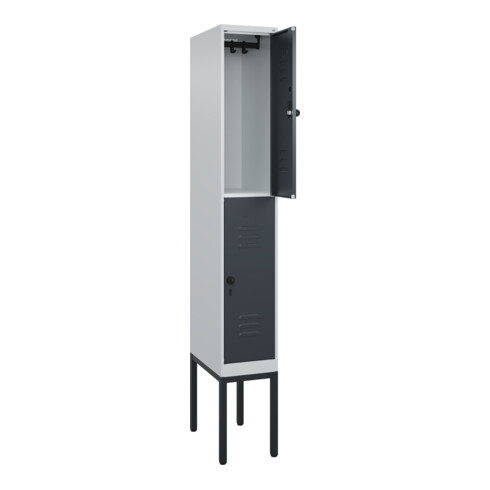 C+P Doppelstock-Spind Classic PLUS, Gestell, 1 Abteil, 2120x300x500mm, 7035/7016 Verschluss Sicherheits-Drehriegel Front RAL 7016 Anthrazitgrau