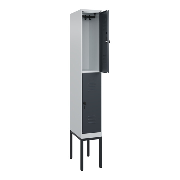 C+P Doppelstock-Spind Classic PLUS, Gestell, 1 Abteil, 2120x300x500mm, 7035/7016 Verschluss Sicherheits-Drehriegel Front RAL 7016 Anthrazitgrau