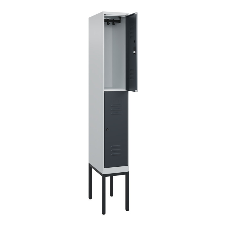 C+P Doppelstock-Spind Classic PLUS, Gestell, 1 Abteil, 2120x300x500mm, 7035/7016 Verschluss Zylinderschloss Front RAL 7016 Anthrazitgrau