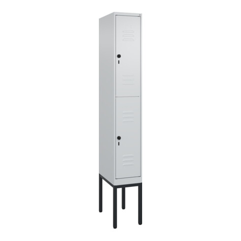 C+P Doppelstock-Spind Classic PLUS, Gestell, 1 Abteil, 2120x300x500mm, 7035/7035 Verschluss Sicherheits-Drehriegel Front RAL 7035 Lichtgrau