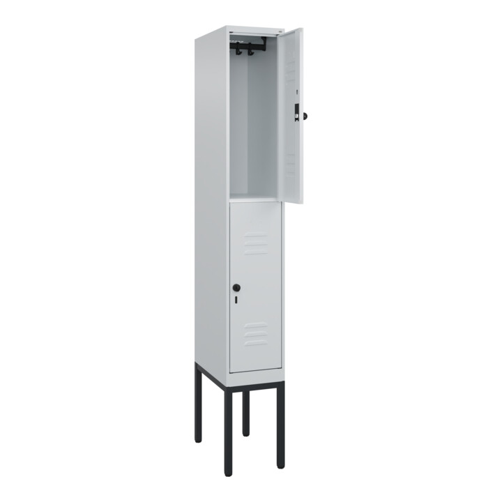 C+P Doppelstock-Spind Classic PLUS, Gestell, 1 Abteil, 2120x300x500mm, 7035/7035 Verschluss Sicherheits-Drehriegel Front RAL 7035 Lichtgrau