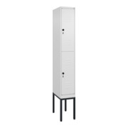 C+P Doppelstock-Spind Classic PLUS, Gestell, 1 Abteil, 2120x300x500mm, 9016/9016 Verschluss Sicherheits-Drehriegel Front RAL 9016 Verkehrsweiß