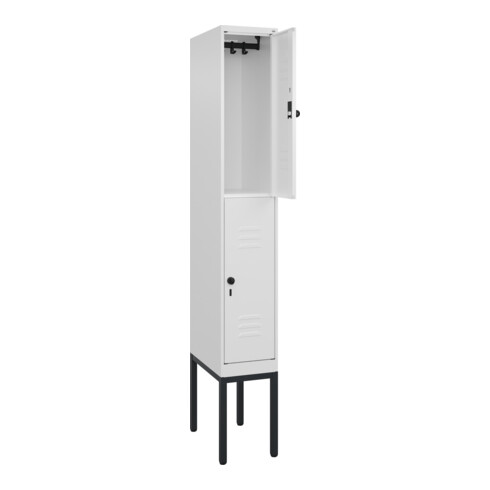 C+P Doppelstock-Spind Classic PLUS, Gestell, 1 Abteil, 2120x300x500mm, 9016/9016 Verschluss Sicherheits-Drehriegel Front RAL 9016 Verkehrsweiß