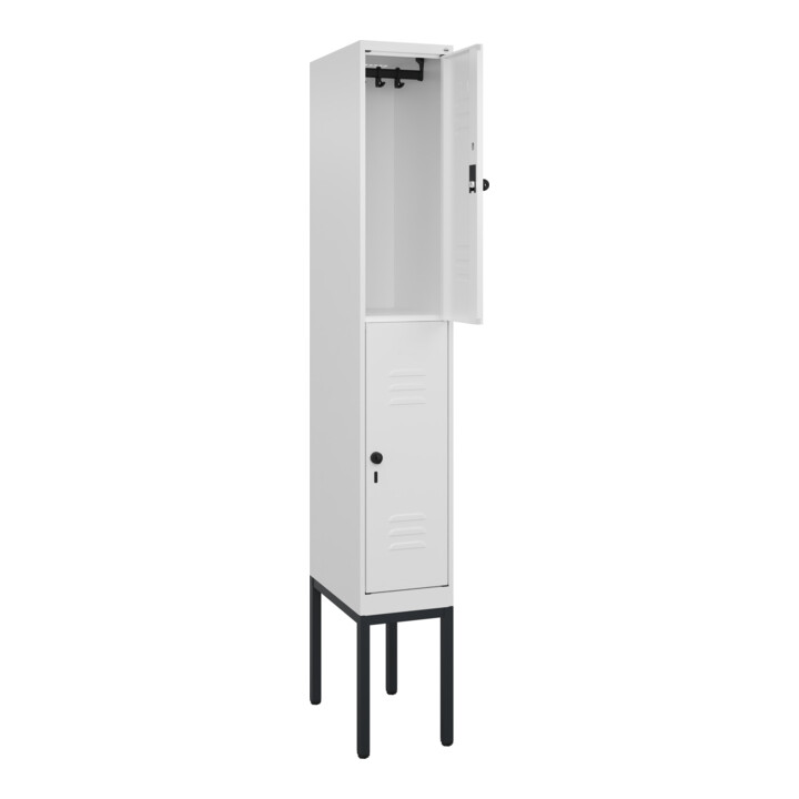 C+P Doppelstock-Spind Classic PLUS, Gestell, 1 Abteil, 2120x300x500mm, 9016/9016 Verschluss Sicherheits-Drehriegel Front RAL 9016 Verkehrsweiß