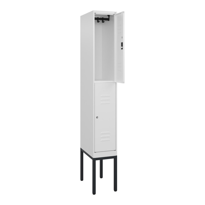 C+P Doppelstock-Spind Classic PLUS, Gestell, 1 Abteil, 2120x300x500mm, 9016/9016 Verschluss Zylinderschloss Front RAL 9016 Verkehrsweiß