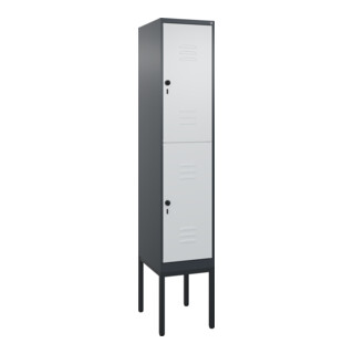 C+P Doppelstock-Spind Classic PLUS, Gestell, 1 Abteil, 2120x400x500mm, 7016/7035 Verschluss Sicherheits-Drehriegel Front RAL 7035 Lichtgrau