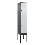 C+P Doppelstock-Spind Classic PLUS, Gestell, 1 Abteil, 2120x400x500mm, 7016/7035 Verschluss Sicherheits-Drehriegel Front RAL 7035 Lichtgrau