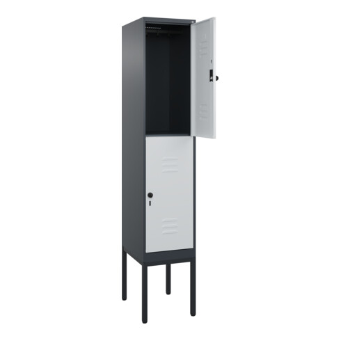 C+P Doppelstock-Spind Classic PLUS, Gestell, 1 Abteil, 2120x400x500mm, 7016/7035 Verschluss Sicherheits-Drehriegel Front RAL 7035 Lichtgrau