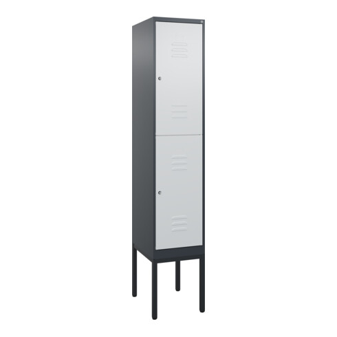 C+P Doppelstock-Spind Classic PLUS, Gestell, 1 Abteil, 2120x400x500mm, 7016/7035 Verschluss Zylinderschloss Front RAL 7035 Lichtgrau